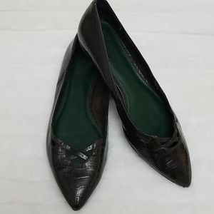 Ann Taylor Loft Faux Crocodile Brown Pointed Flats